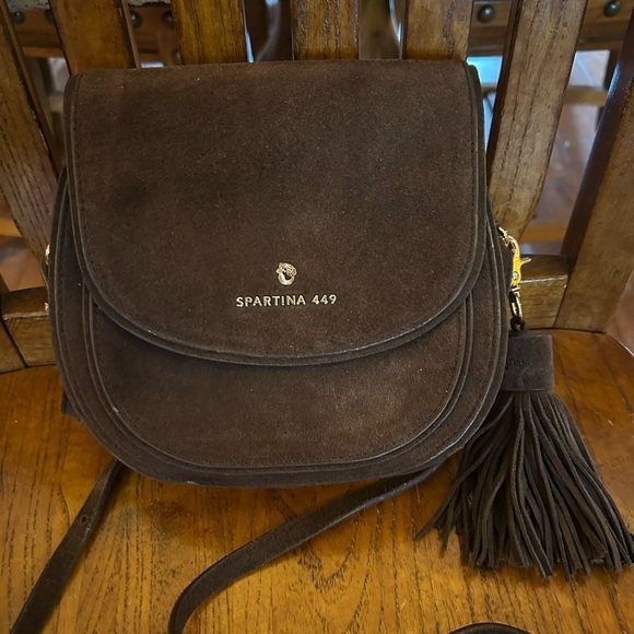 Spartina 449 Handbags - Spartina 449 Coffee Suede Saddle Crossbody Bag